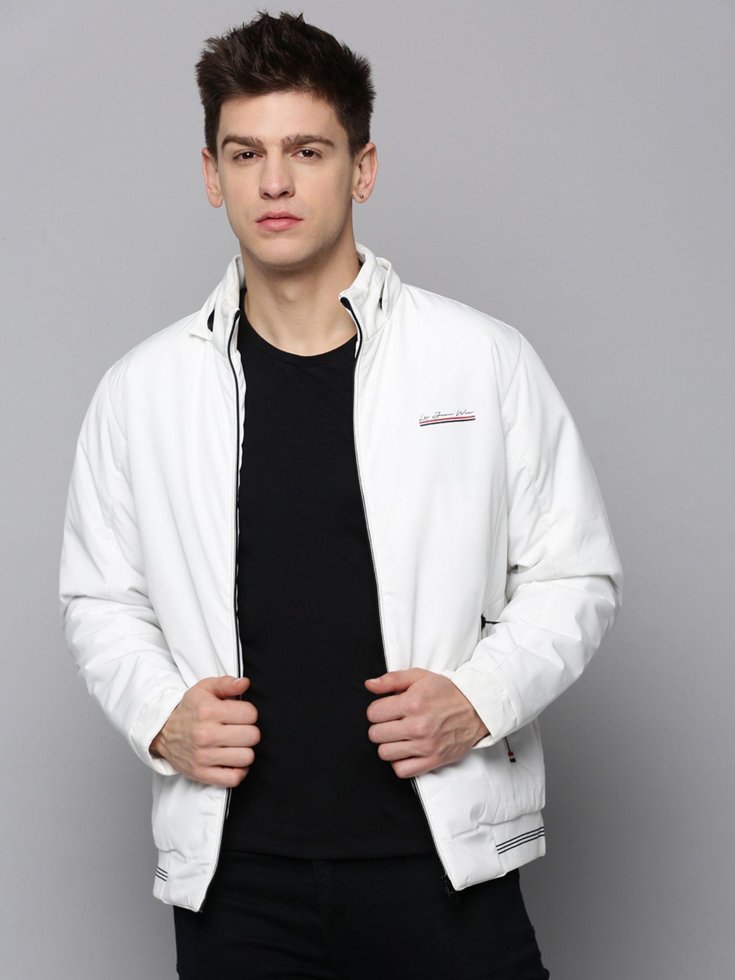 mens hooded white solid open front jacket