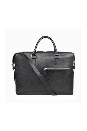 mens horizontal leather laptop bag - black