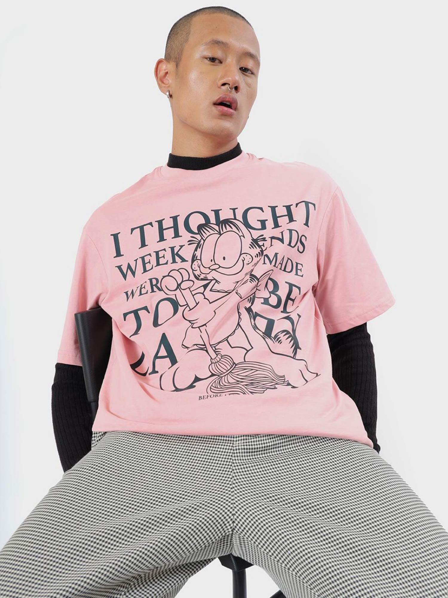 mens i thought weekend cheeky pink printed loose t-shirt