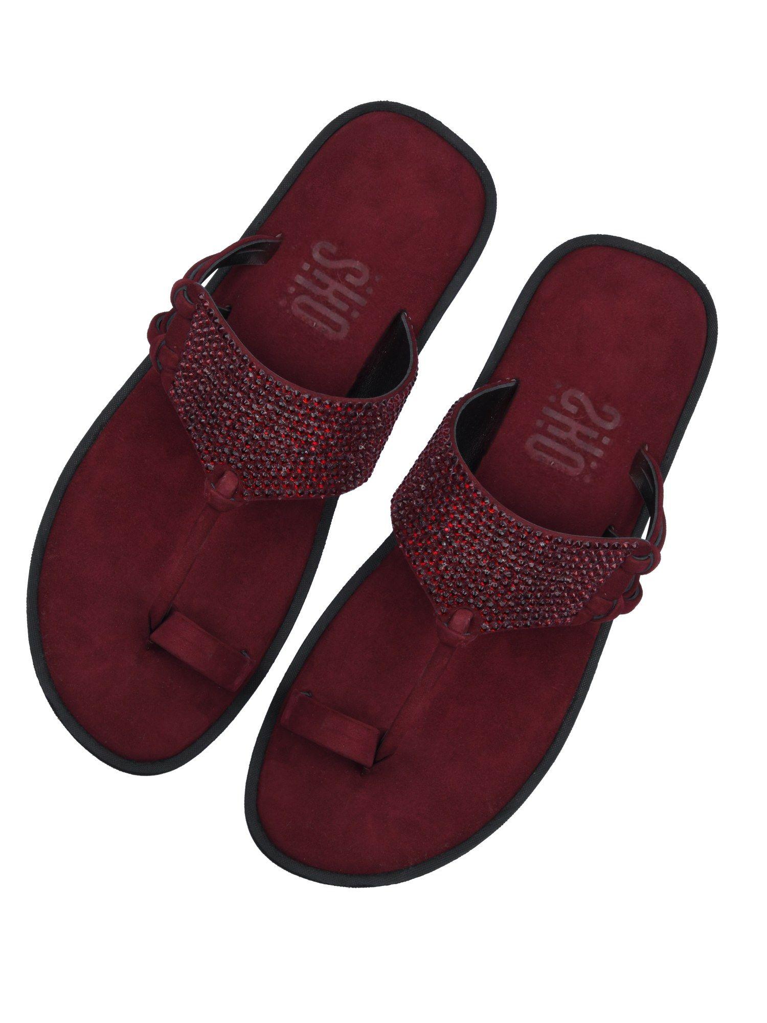 mens indy crystal maroon leather sandals