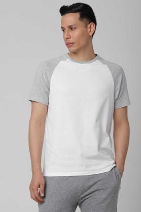 mens inhance heiq regular fit solid round neck t-shirt - white