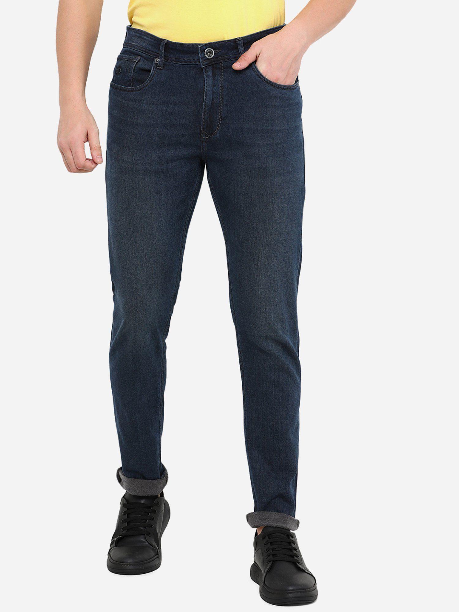 mens ink blue washed straight fit jeans