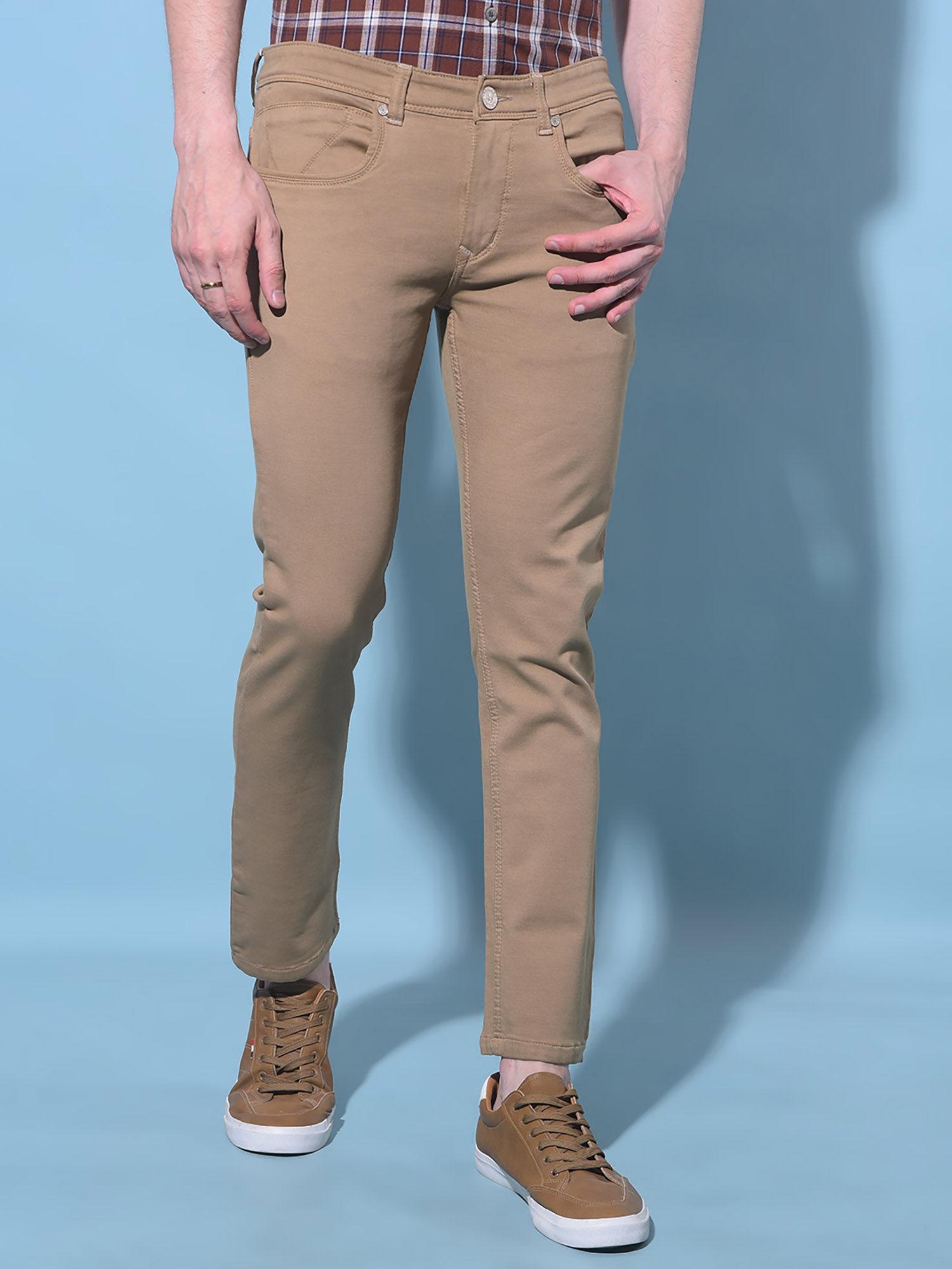 mens khaki stretchable cotton jeans