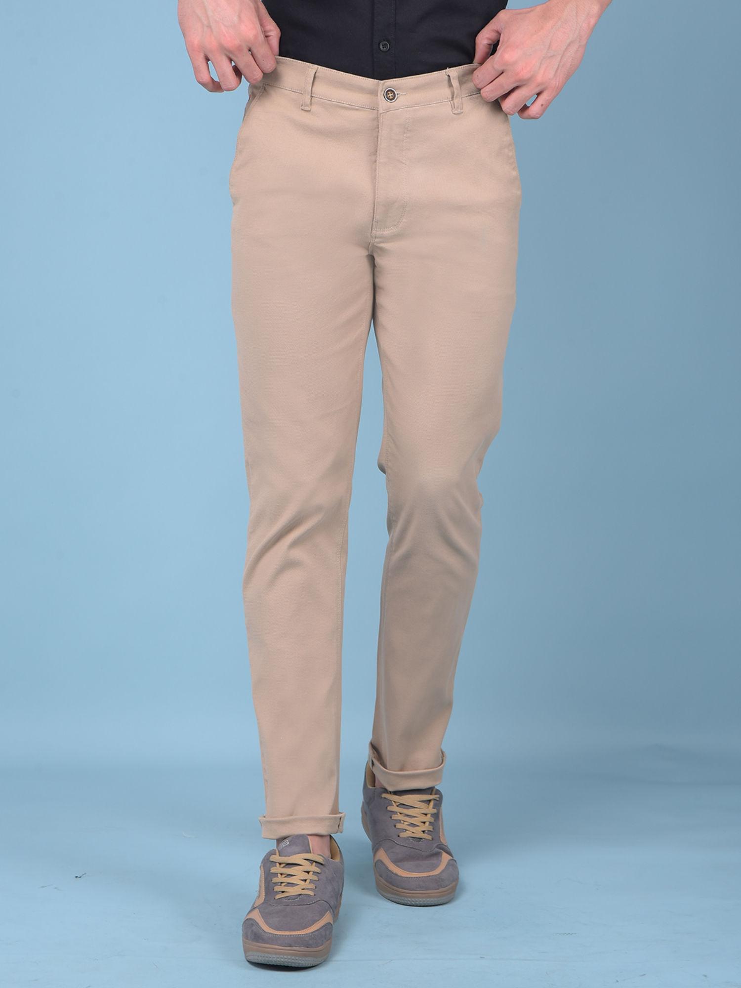 mens khaki stretchable cotton trousers