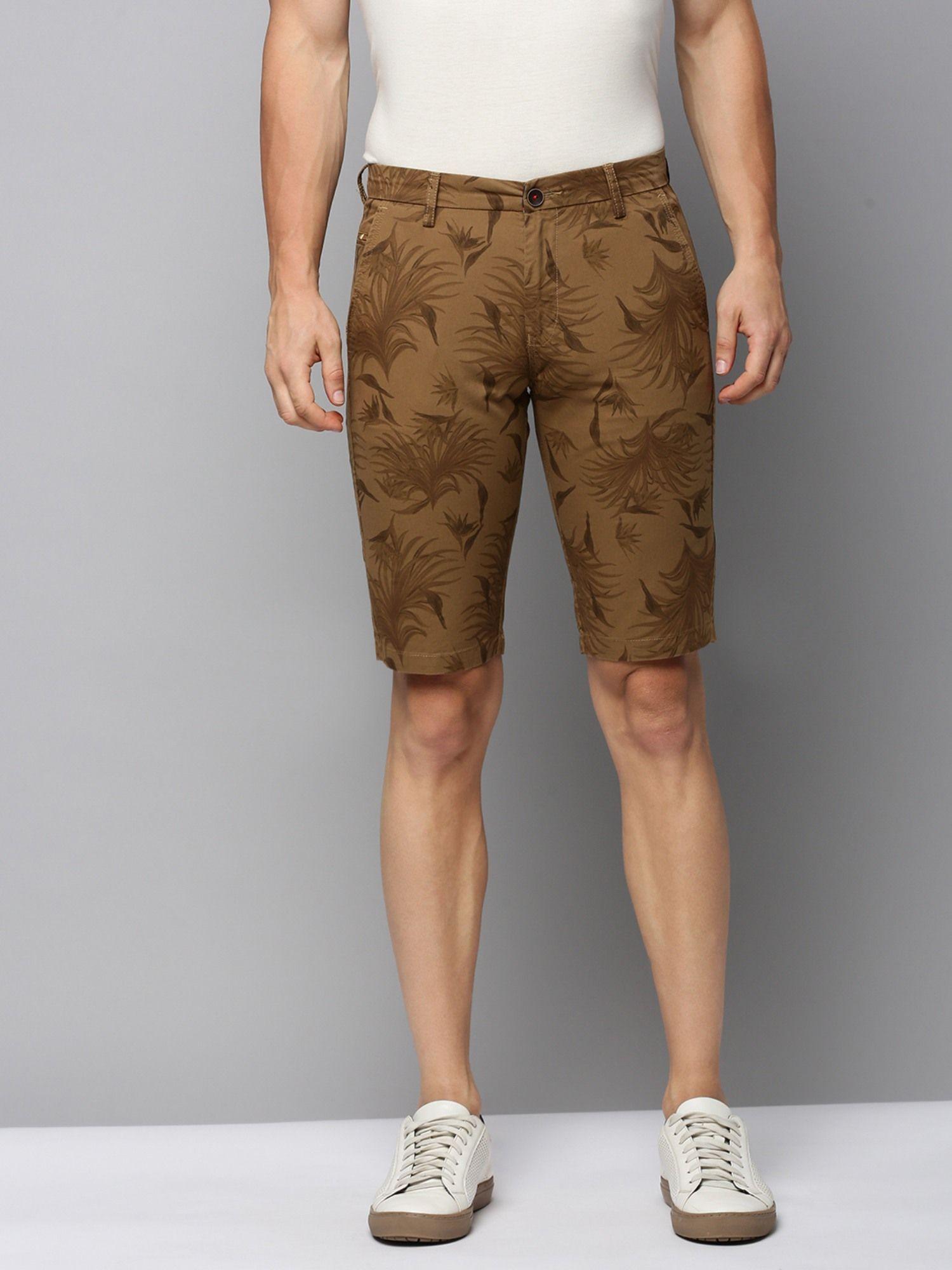 mens knee length printed khaki mid-rise regular shorts