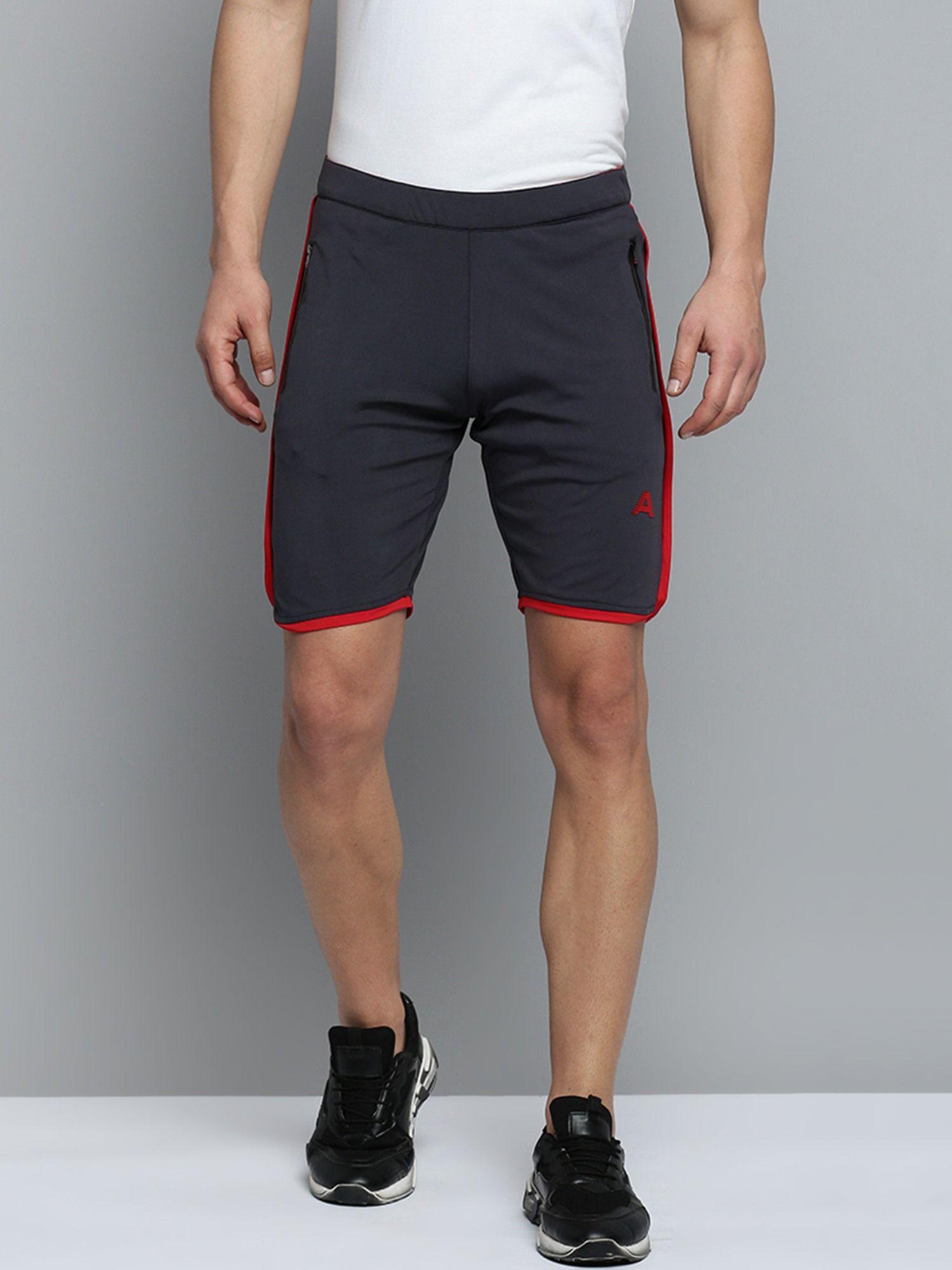 mens knee length solid grey mid-rise sports shorts