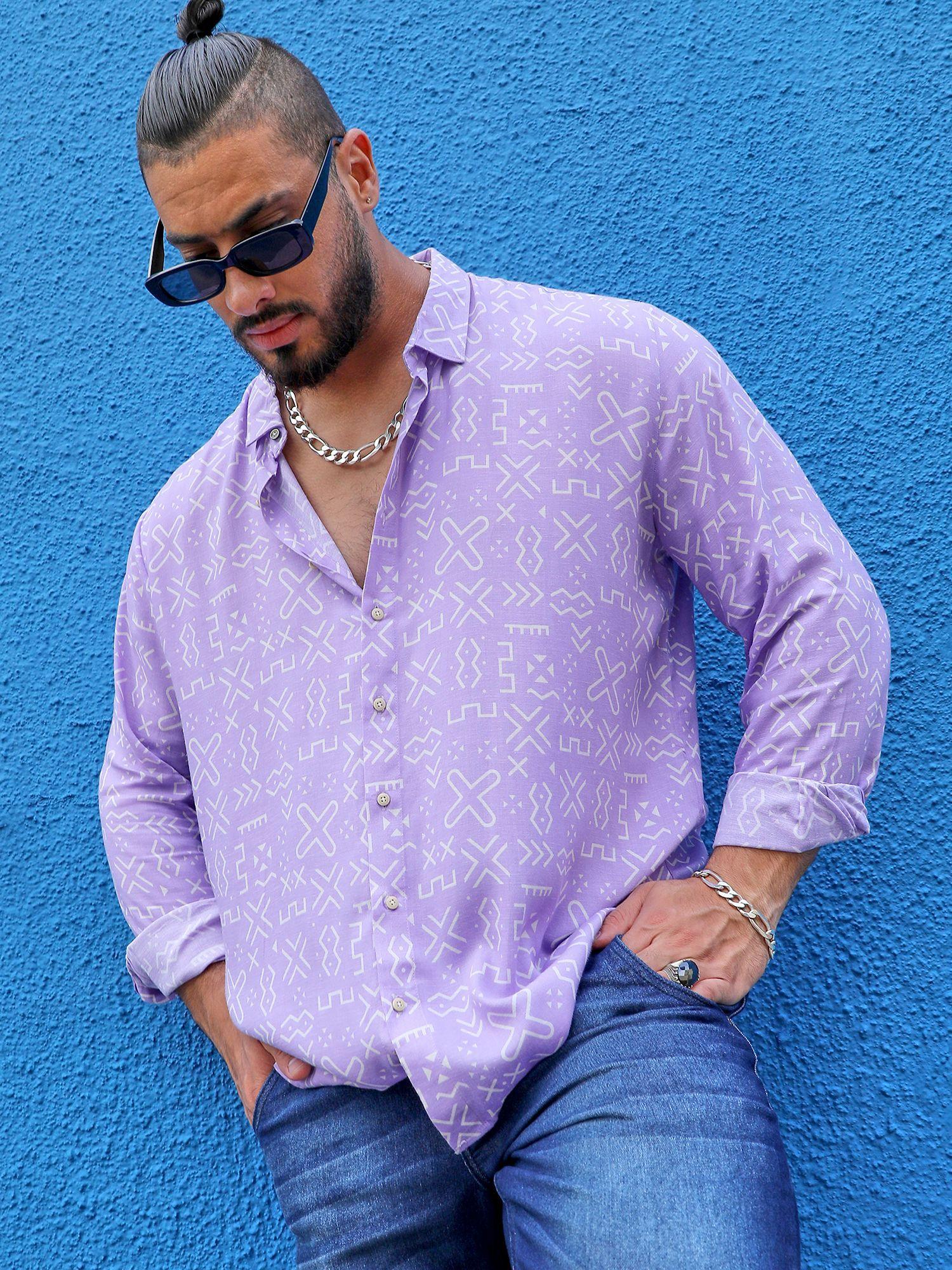 mens lavender minimal aztec shirt