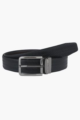 mens leather buckle closure formal belt - black