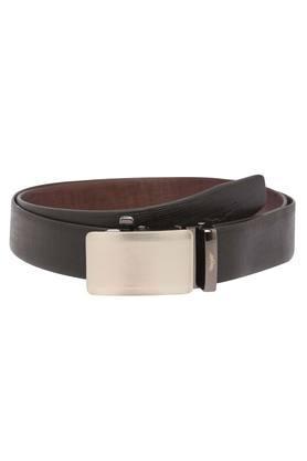 mens leather buckle closure formal belt - black