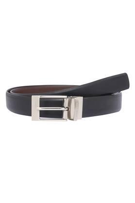 mens leather buckle closure formal belt - black