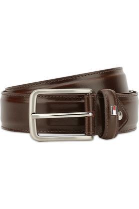 mens leather buckle closure formal belt - brown