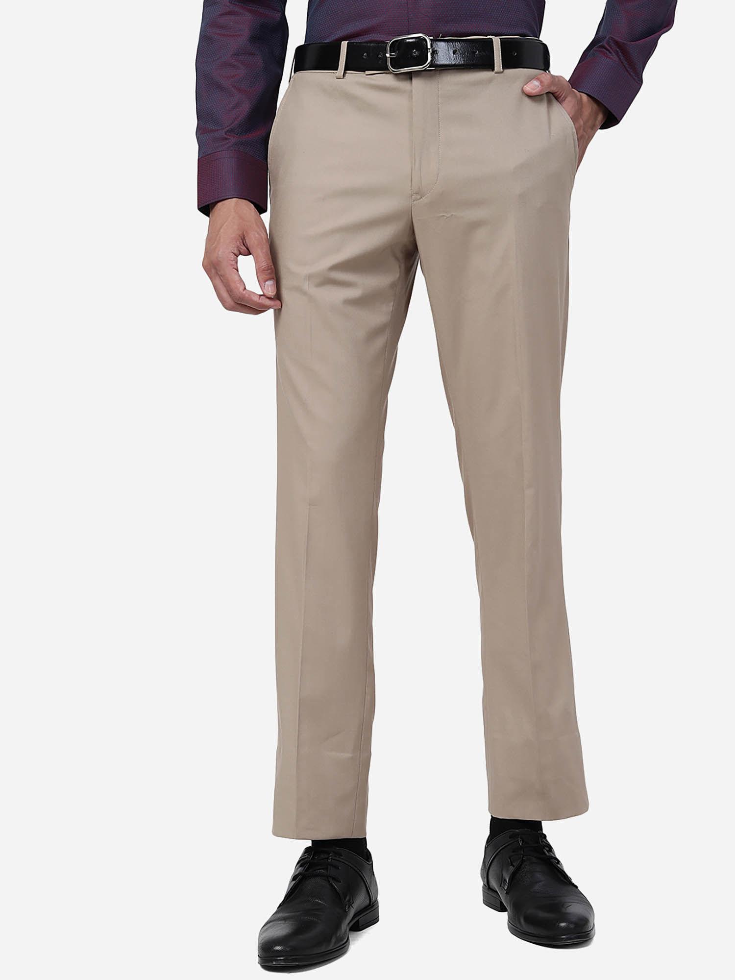 mens light brown terry rayon slim fit solid formal trouser