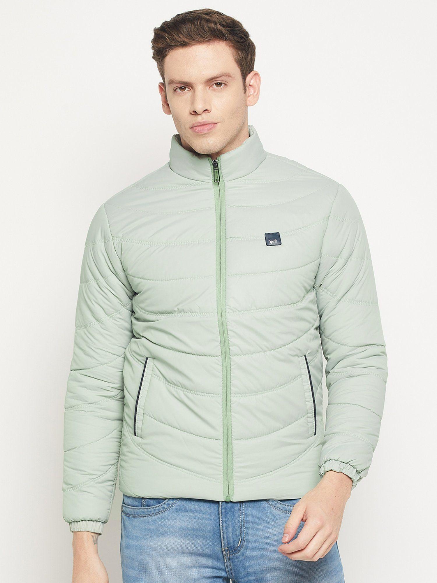 mens light green solid full sleeve jacket