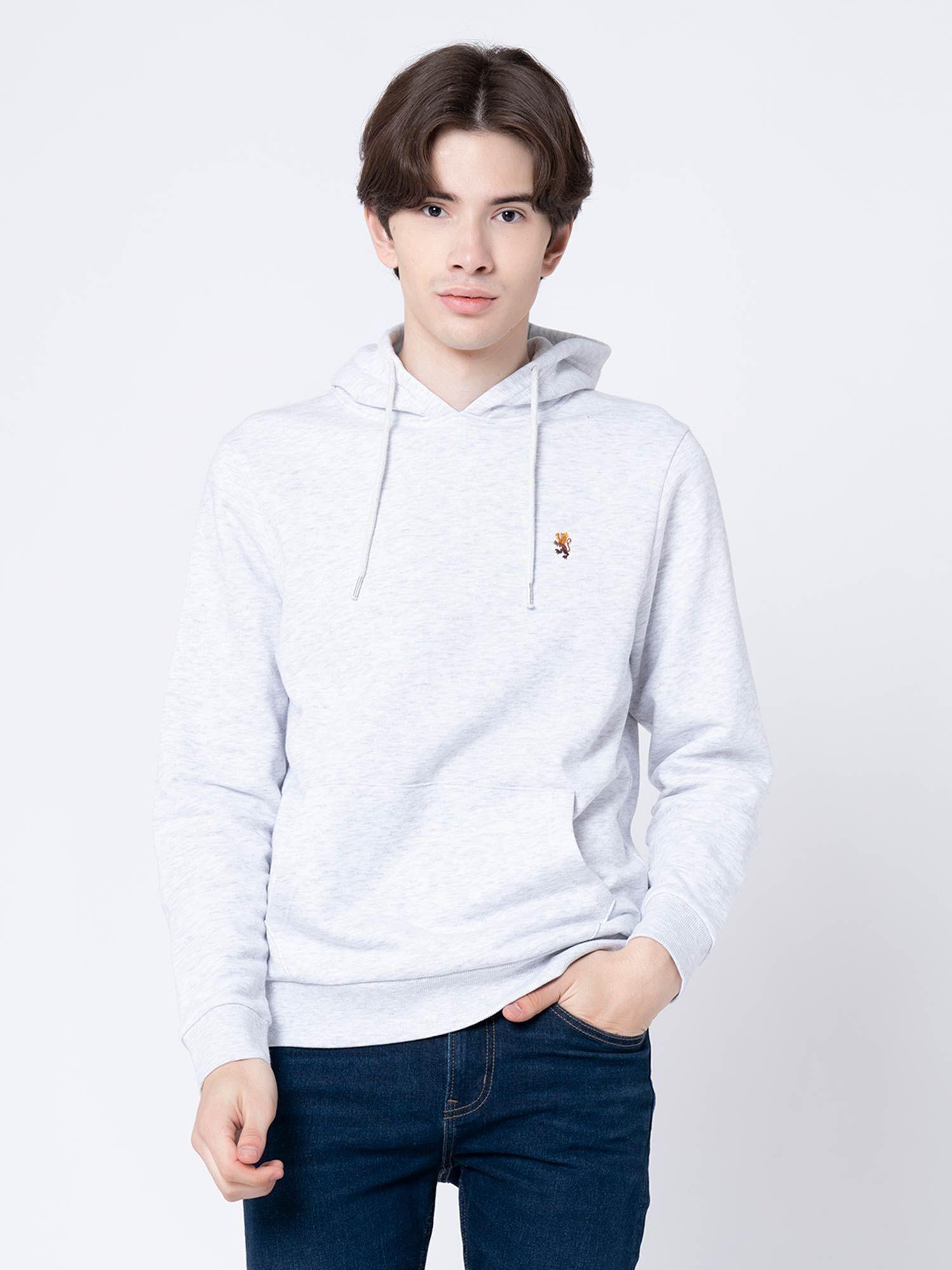 mens light grey melange solid hoodie