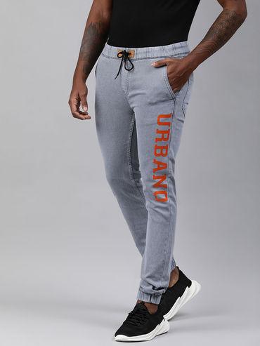 mens light grey printed jogger jeans slim fit stretch