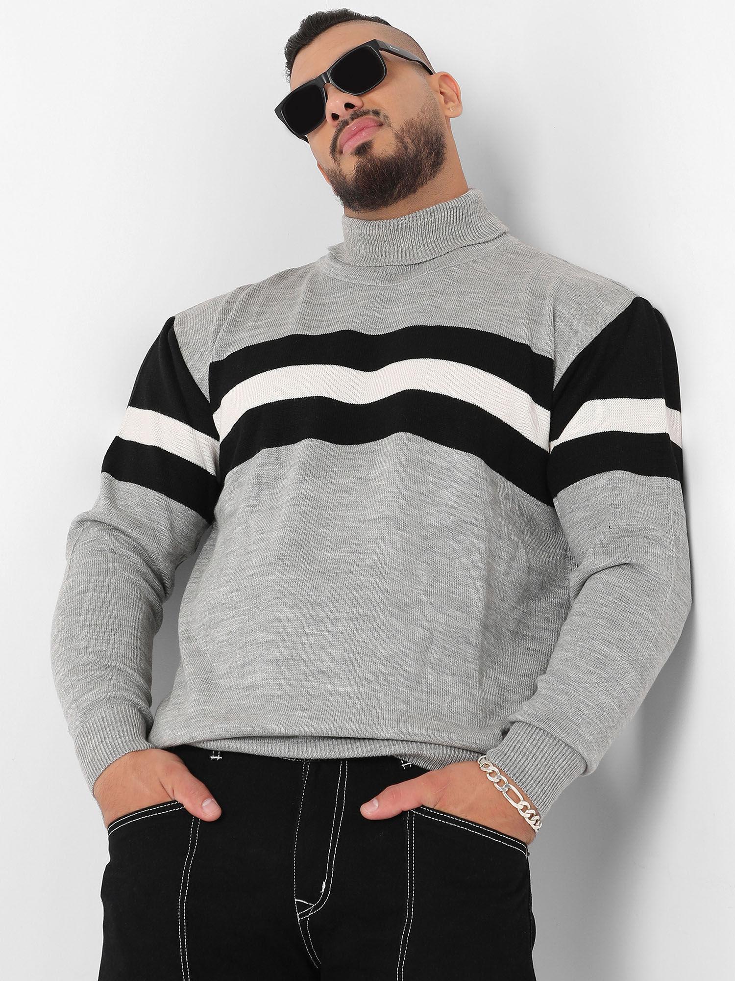 mens light grey relaxed horizontal striped sweater