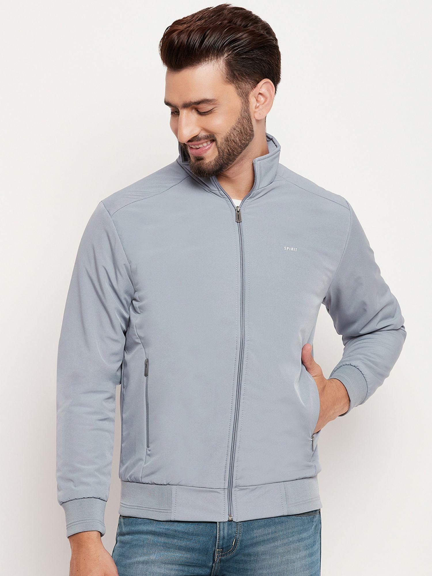 mens light grey solid jacket