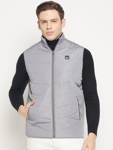 mens light grey solid sleeveless jacket