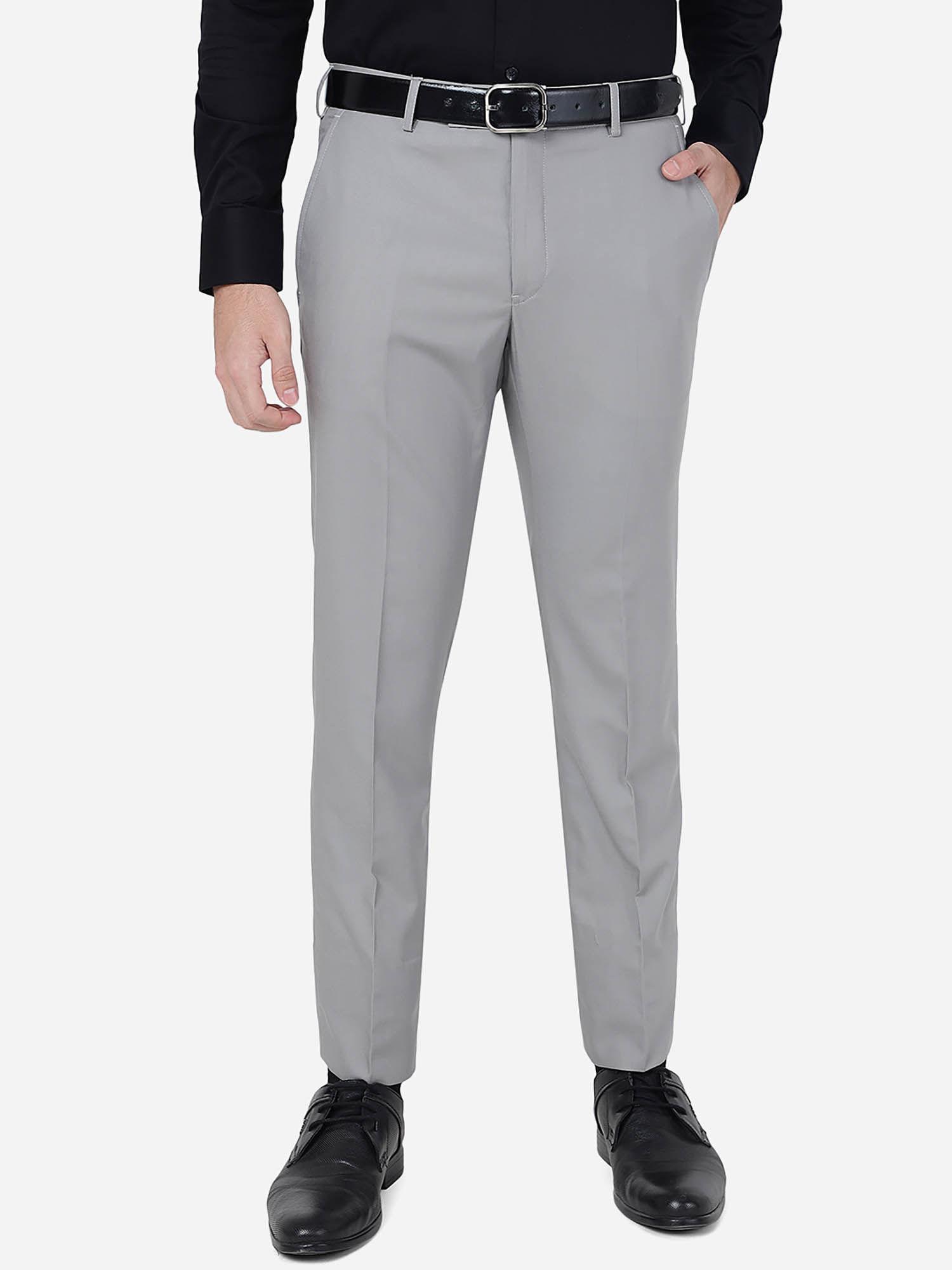 mens light grey terry rayon slim fit solid formal trouser