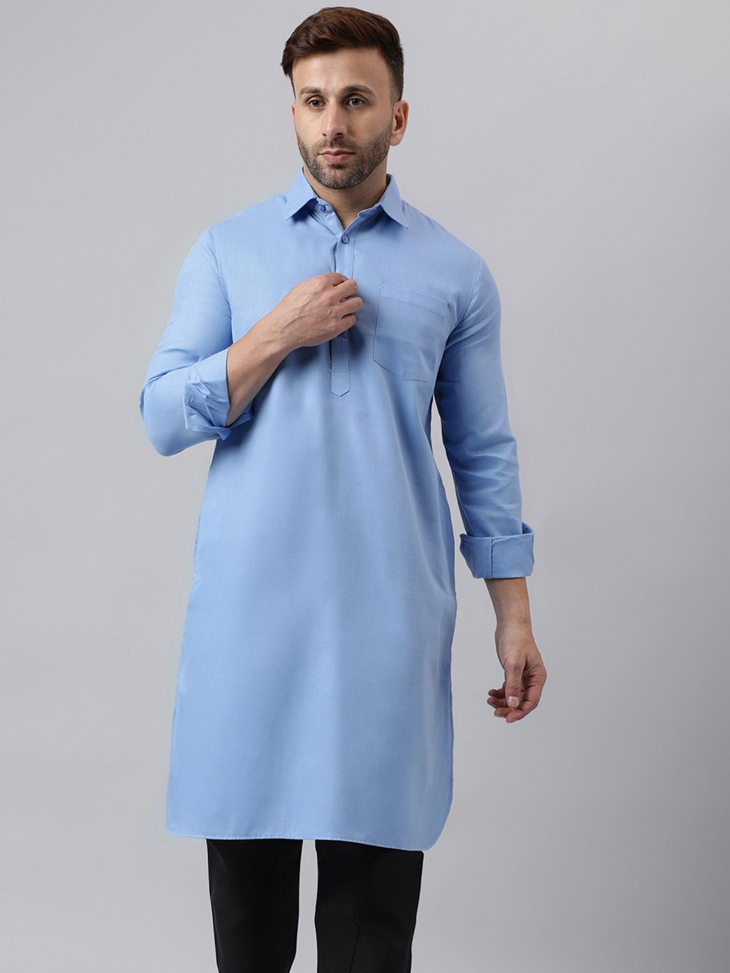 mens long blue pathani kurta