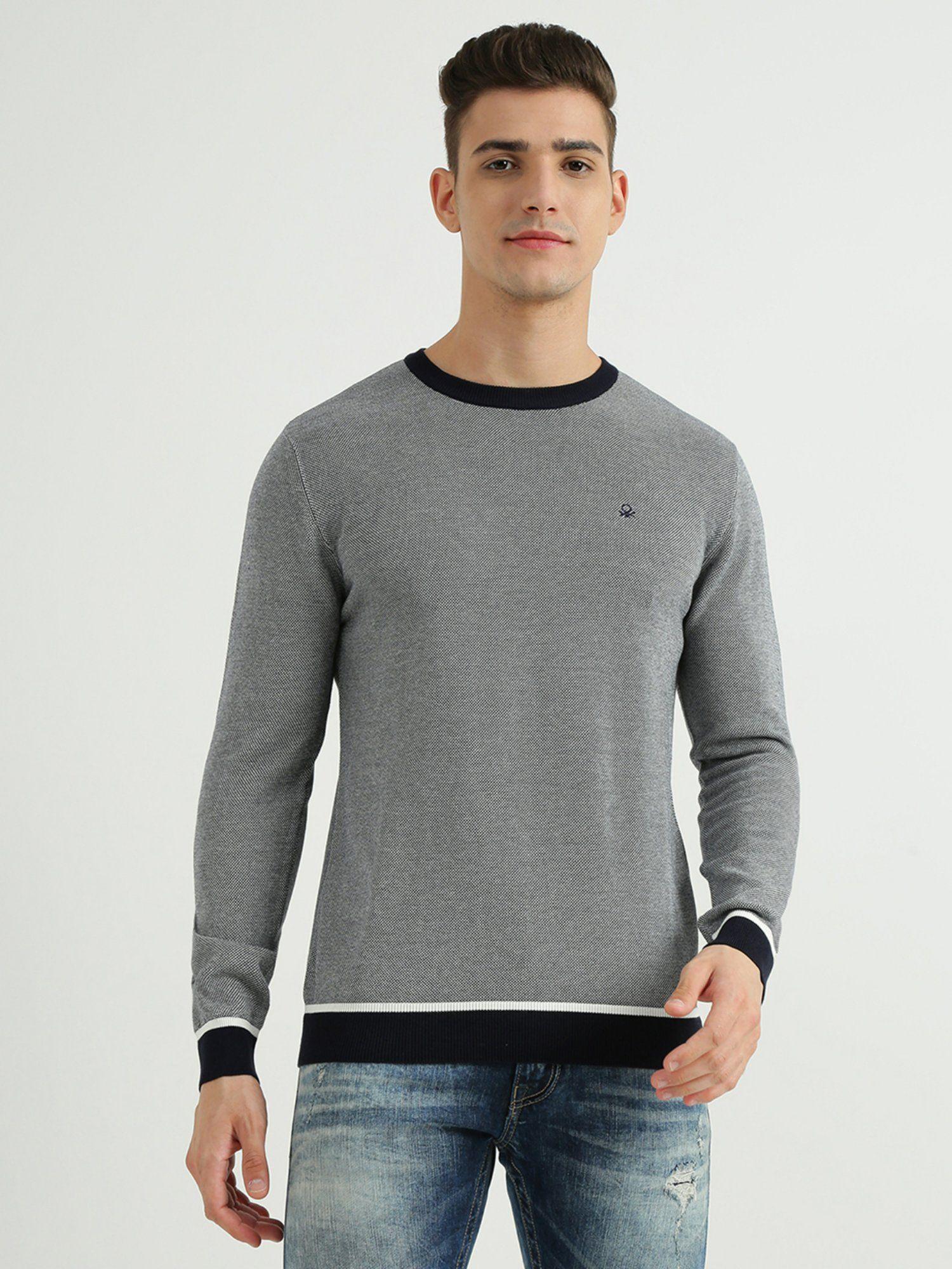 mens long sleeve textured sweater-grey