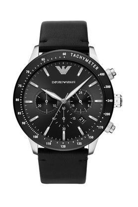 mens mario black dial leather chronograph watch - ar11243
