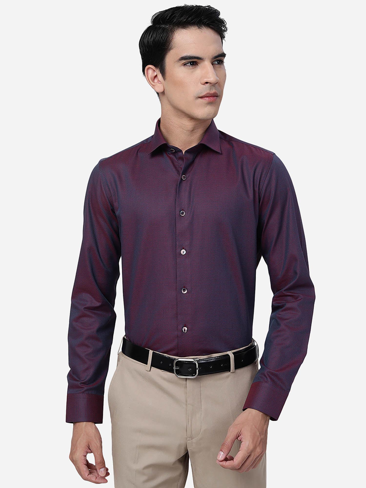 mens maroon 100% cotton slim fit solid formal party wear shirt