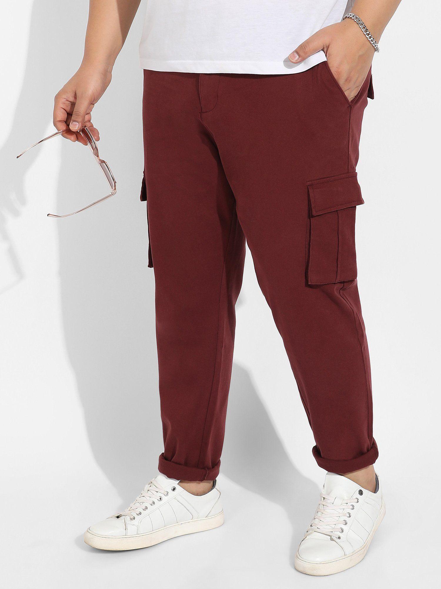 mens maroon cargo trousers