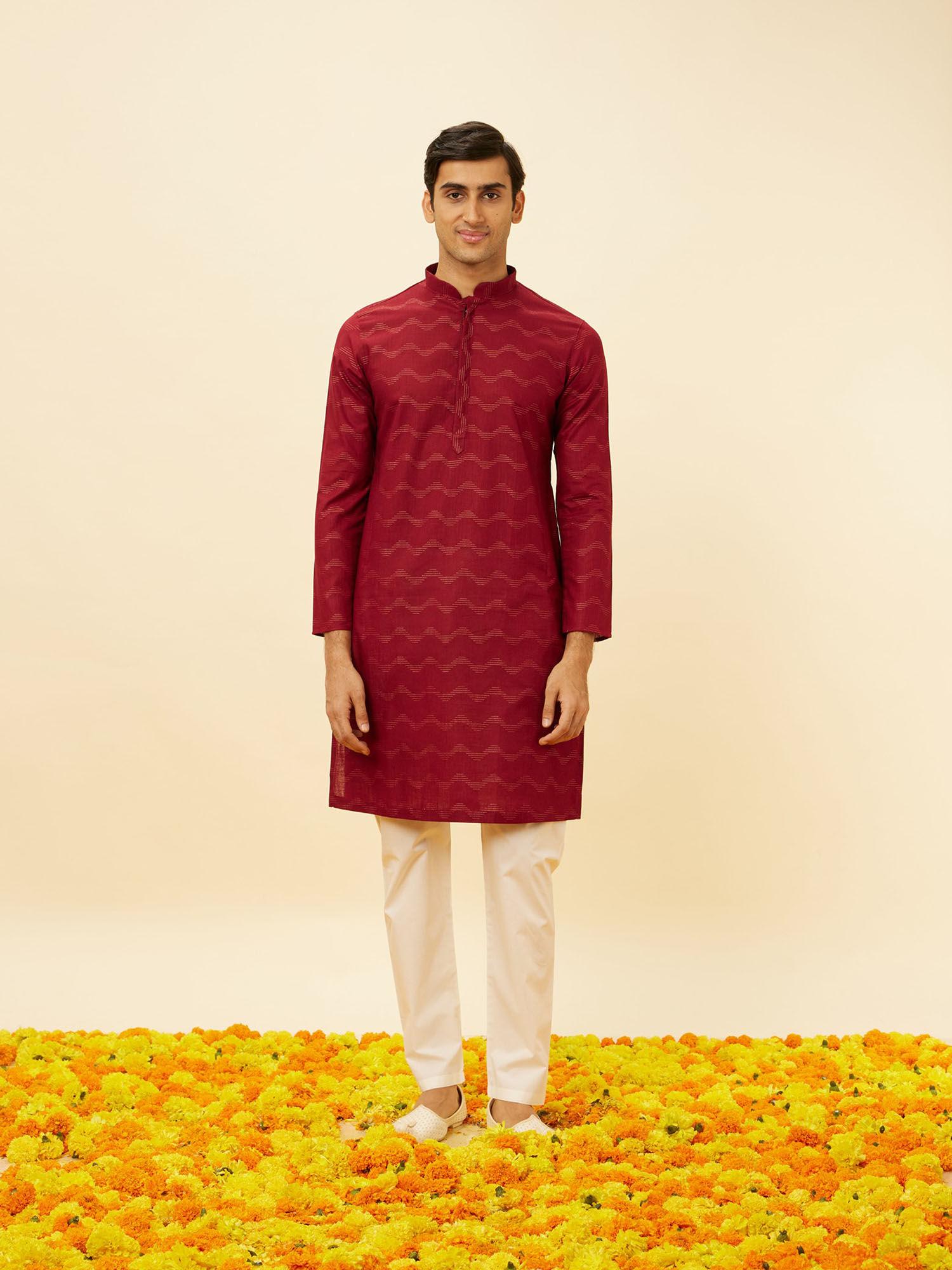 mens maroon cotton kurta pyjama (set of 2)