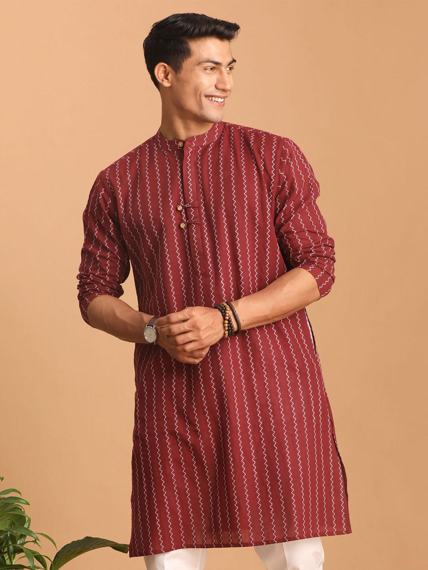 mens maroon cotton kurta