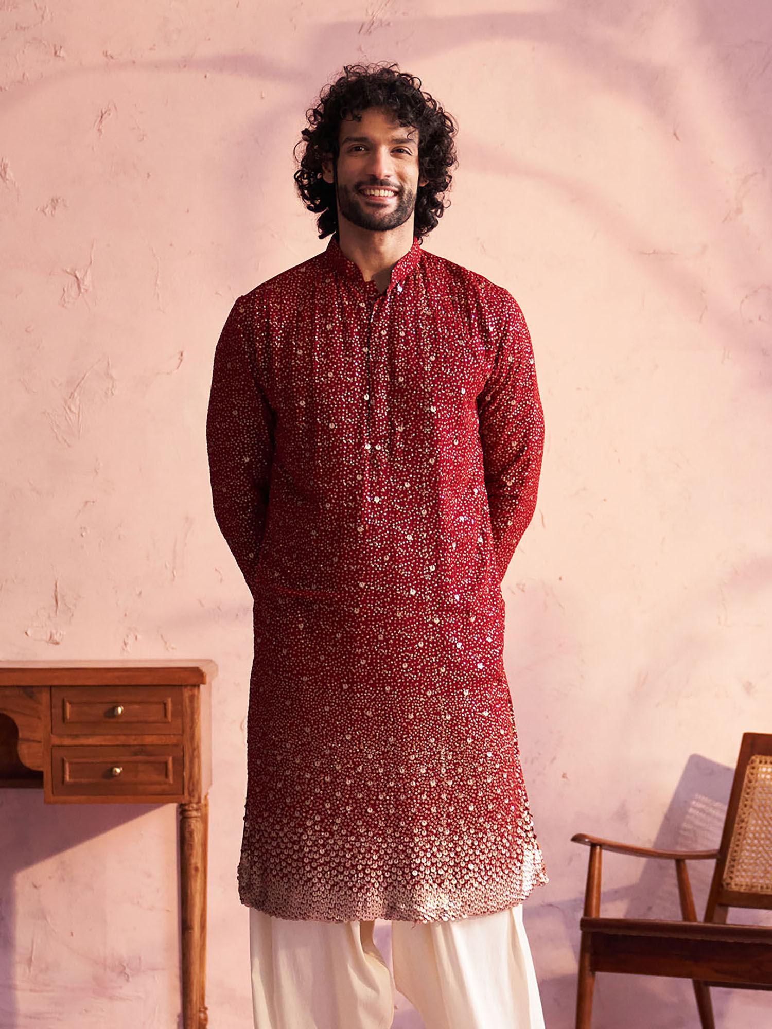 mens maroon georgette kurta