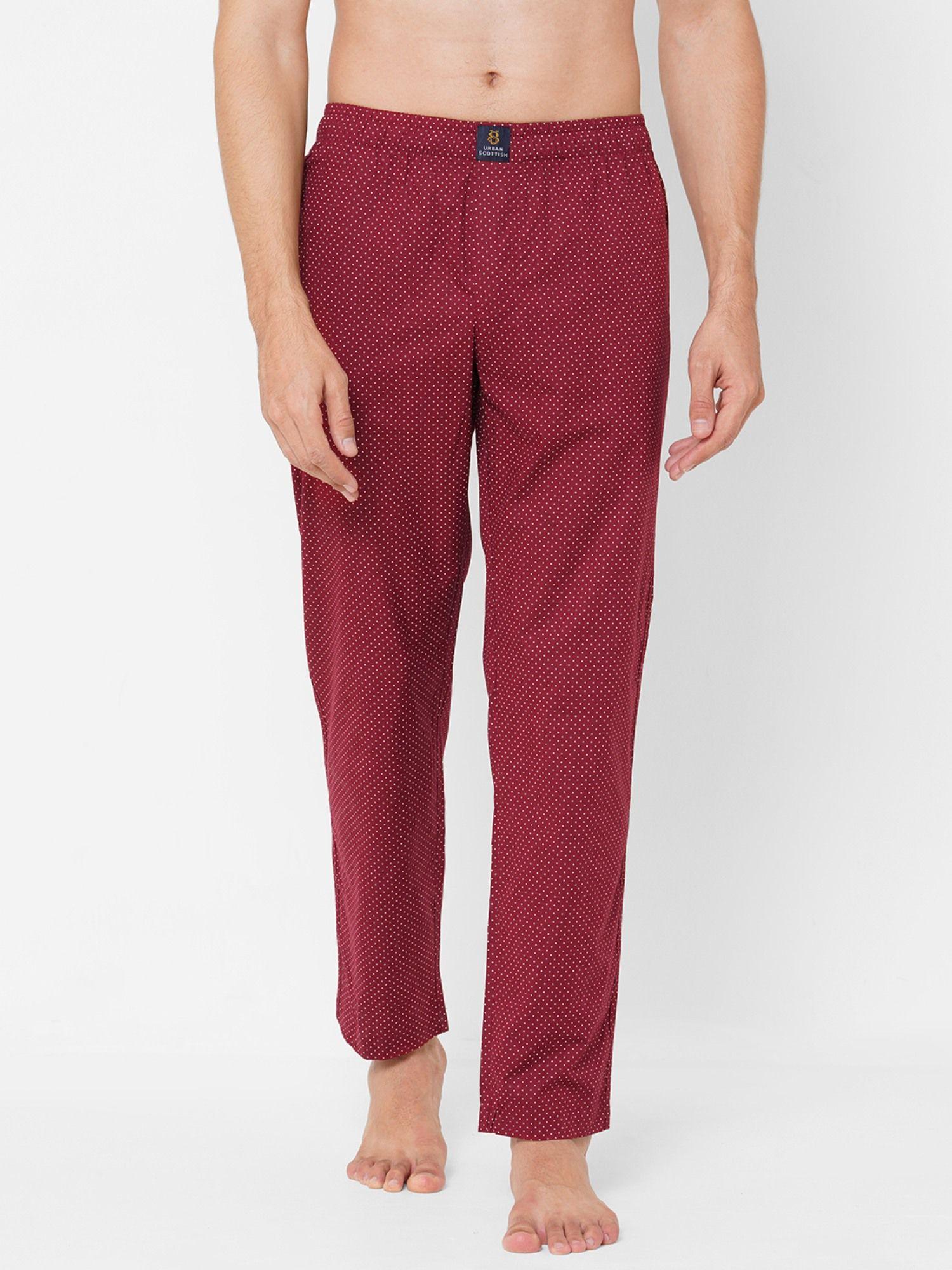 mens maroon pure cotton printed lounge pants