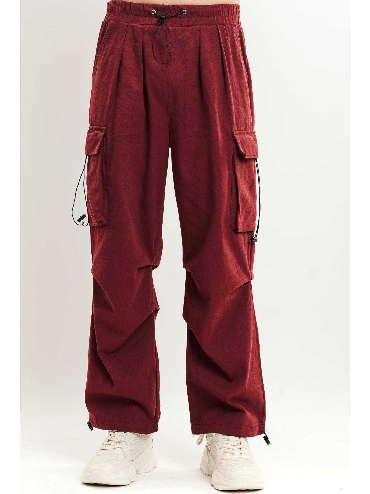 mens maroon street style cargo pant