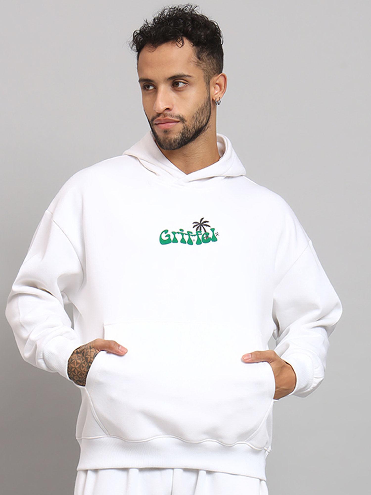 mens meet me under the palm print oversized fleece hoodie white sweatshirt