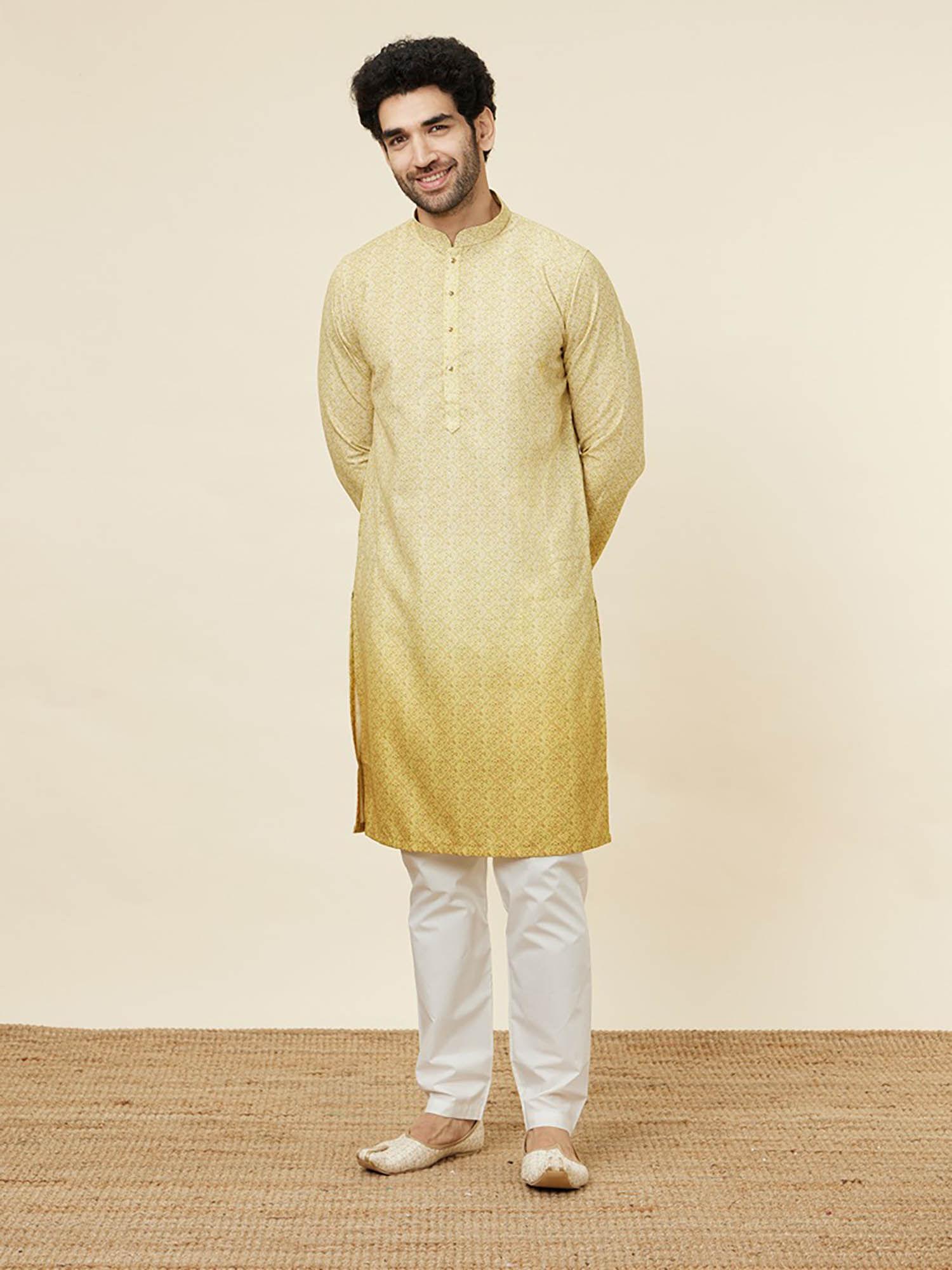 mens mehndi green blended cotton kurta