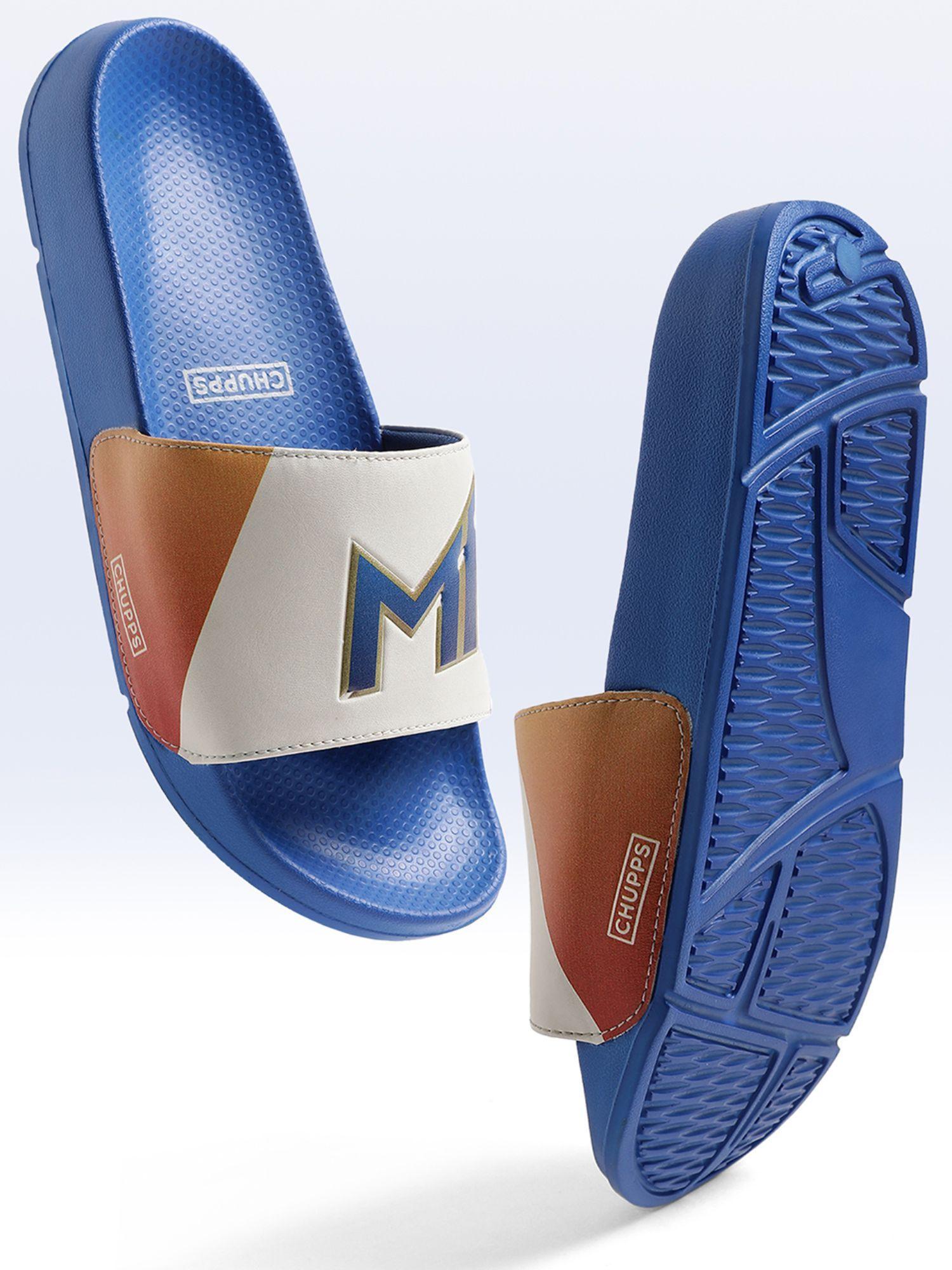 mens mi official blue sliders - cheer for mumbai indians