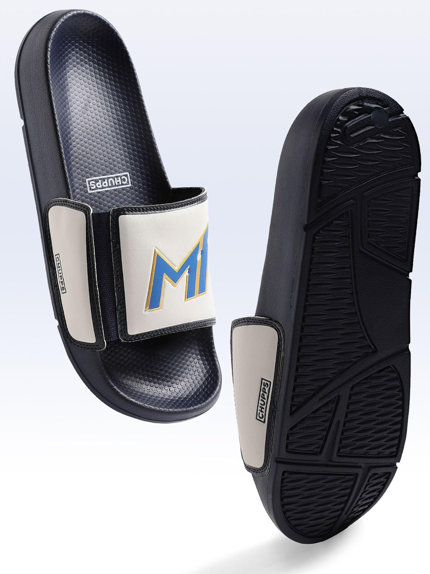 mens mi official navy blue sliders - cheer for mumbai indians