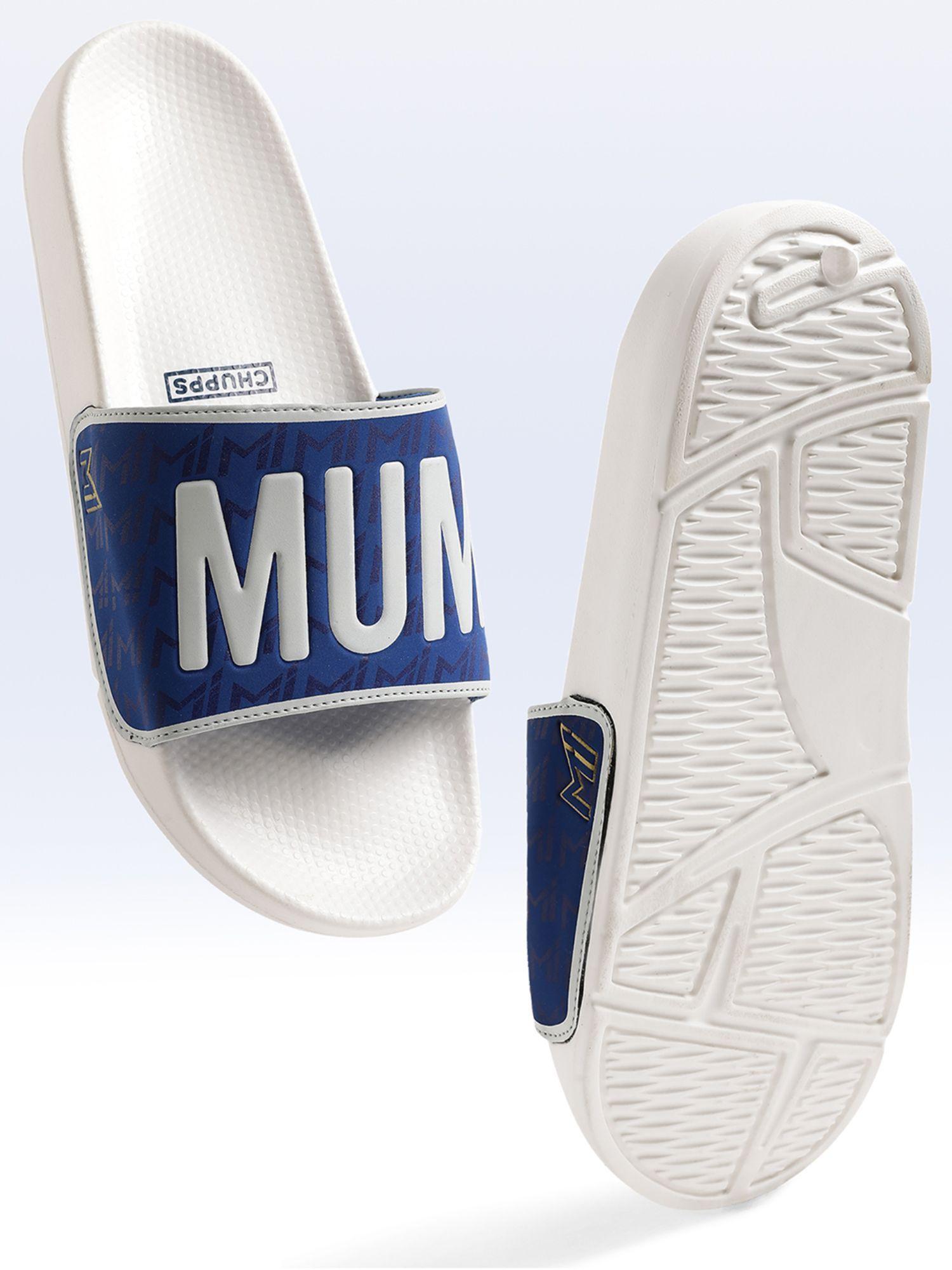 mens mi official white sliders - cheer for mumbai indians