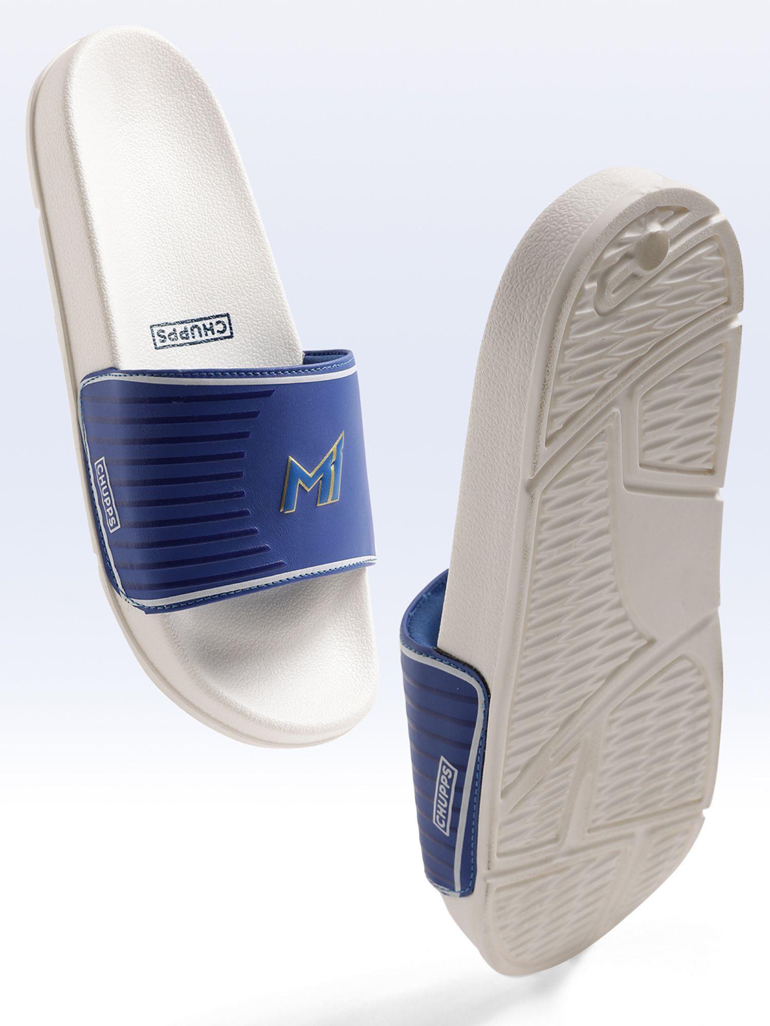 mens mi official white sliders - cheer for mumbai indians