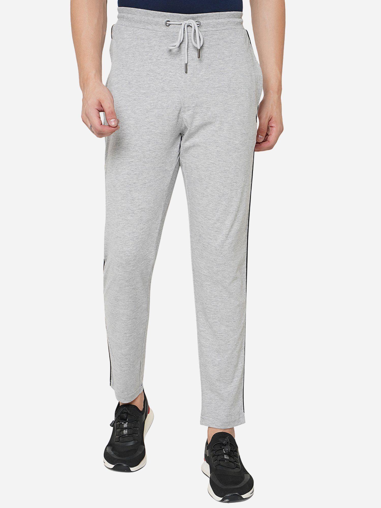 mens mid grey cotton blend regular fit solid track pant