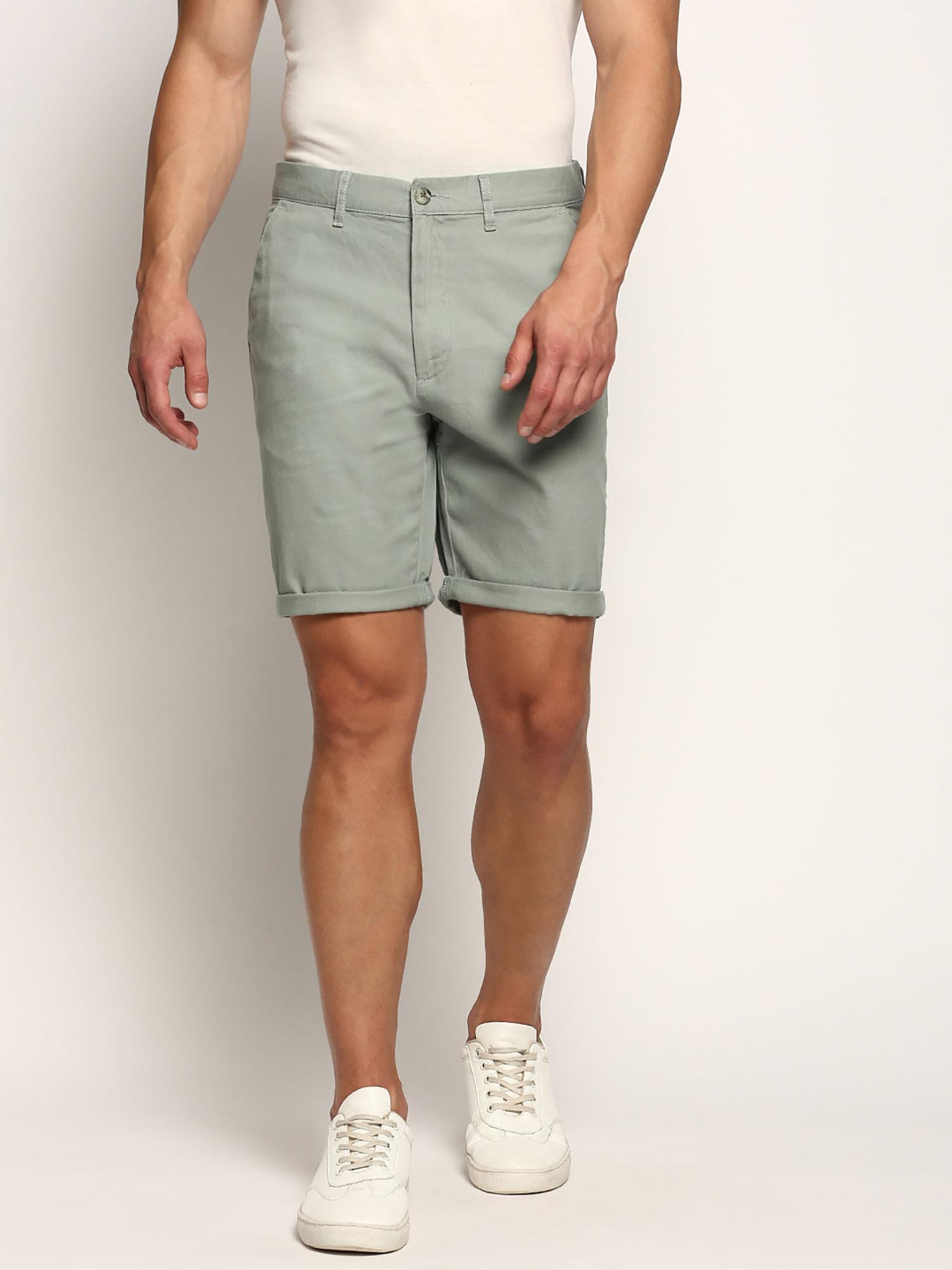 mens mid-rise above knee solid sea green cotton short