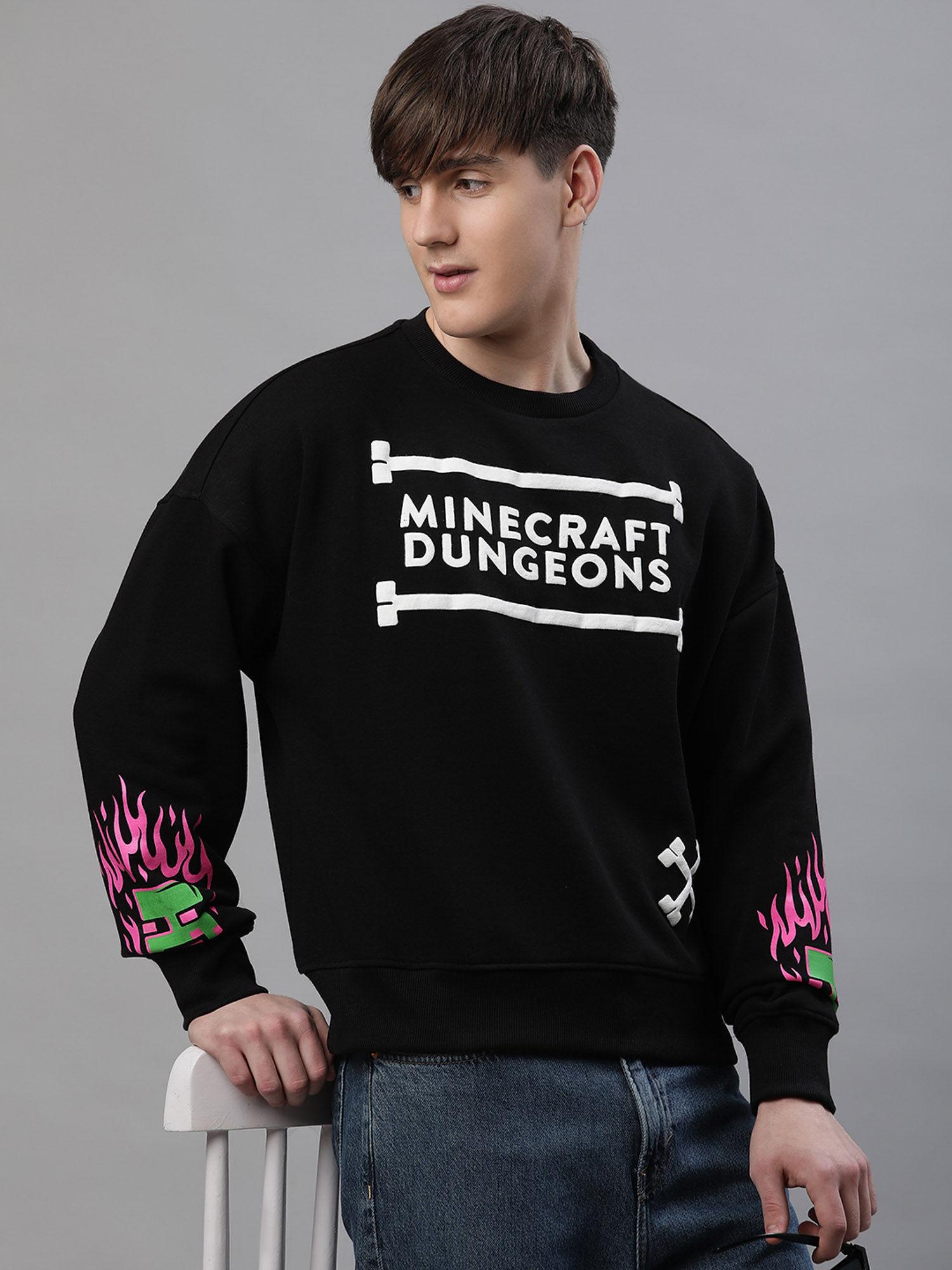 mens minecraft printed black sweatshirt