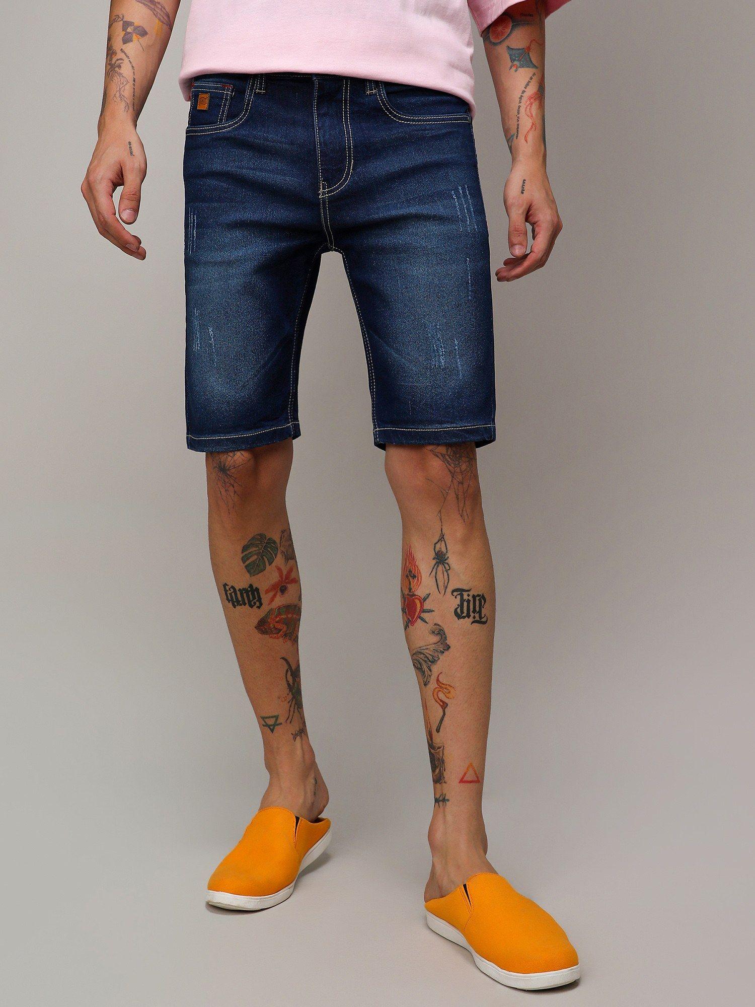 mens minimal distressed denim shorts