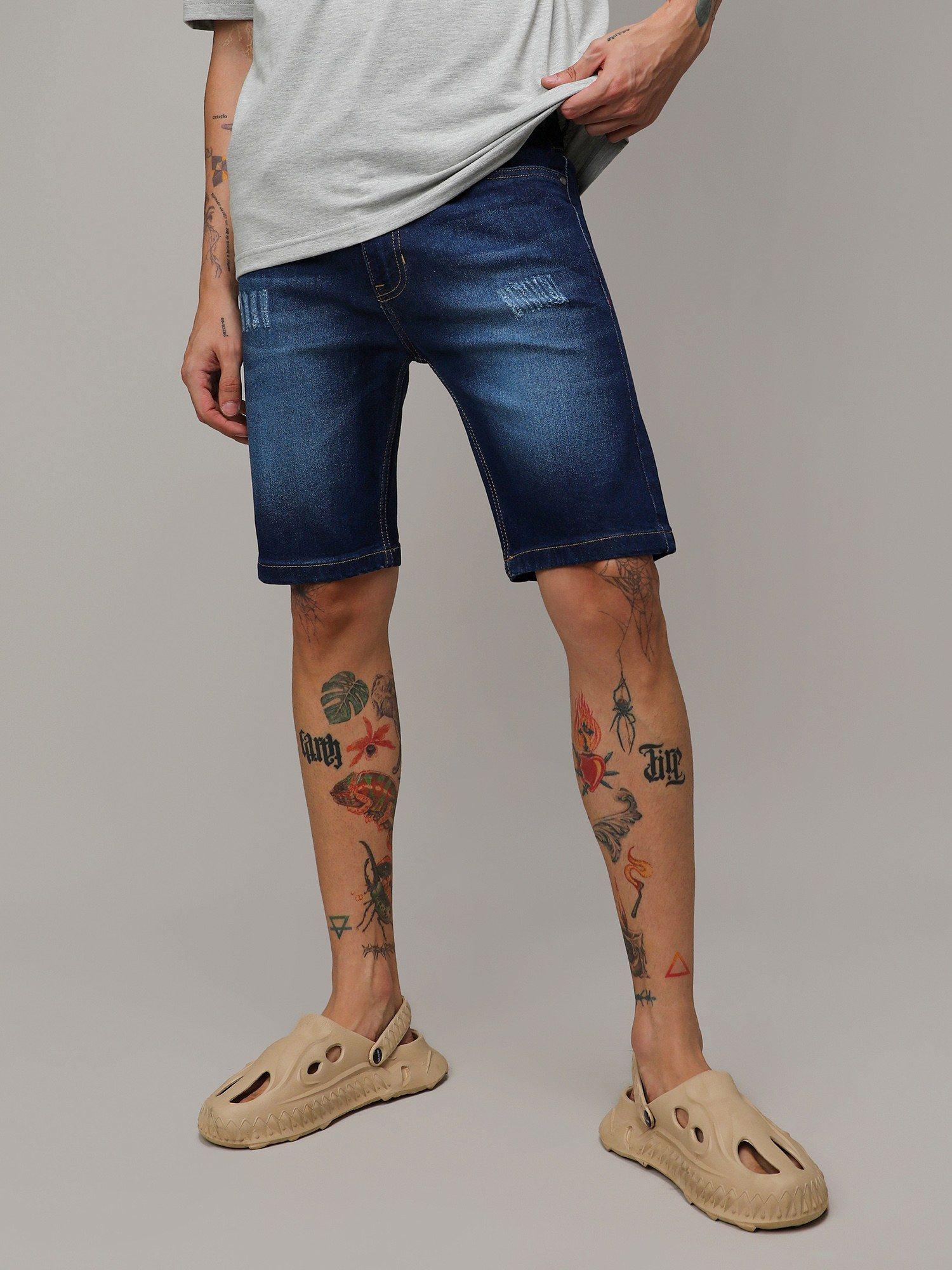 mens minimal distressed denim shorts