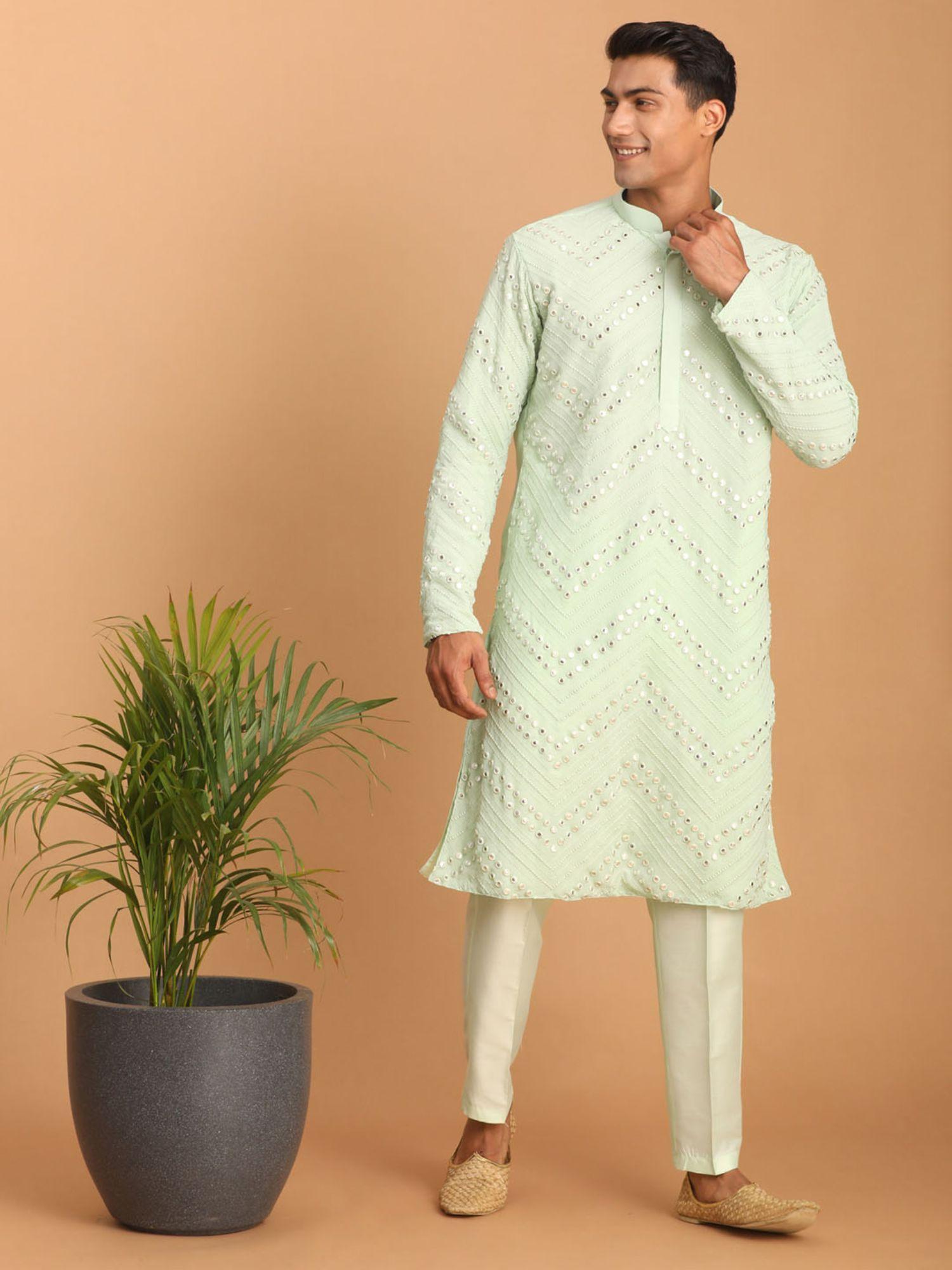 mens mint green georgette kurta and pyjama (set of 2)