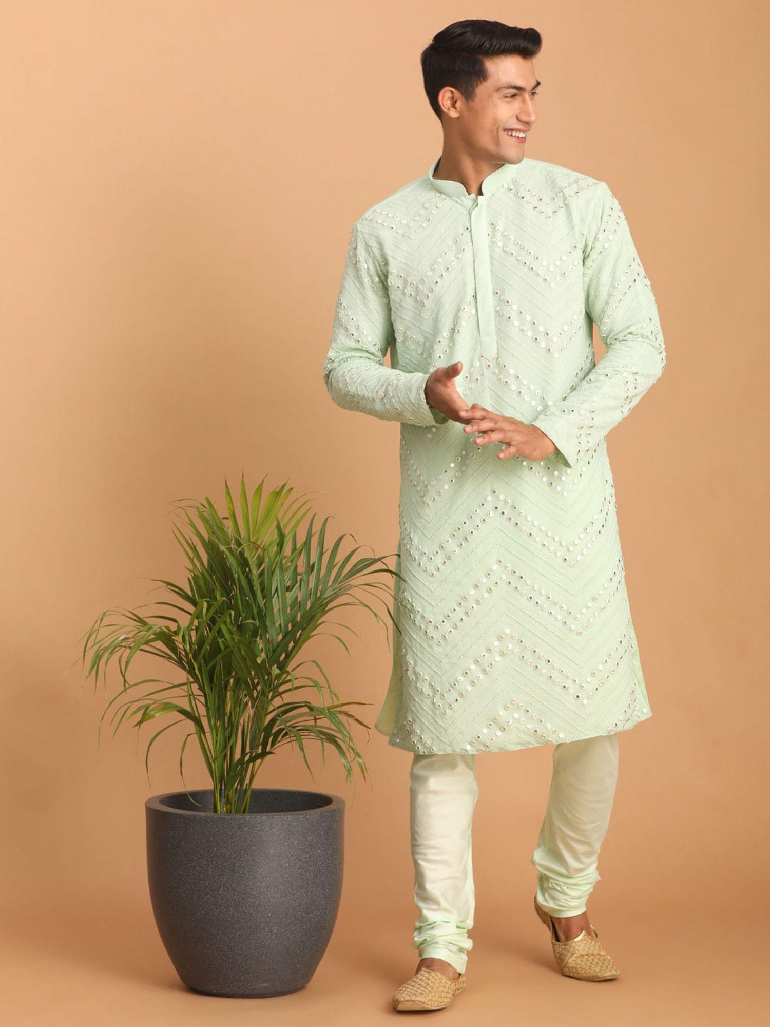 mens mint green georgette kurta and pyjama (set of 2)