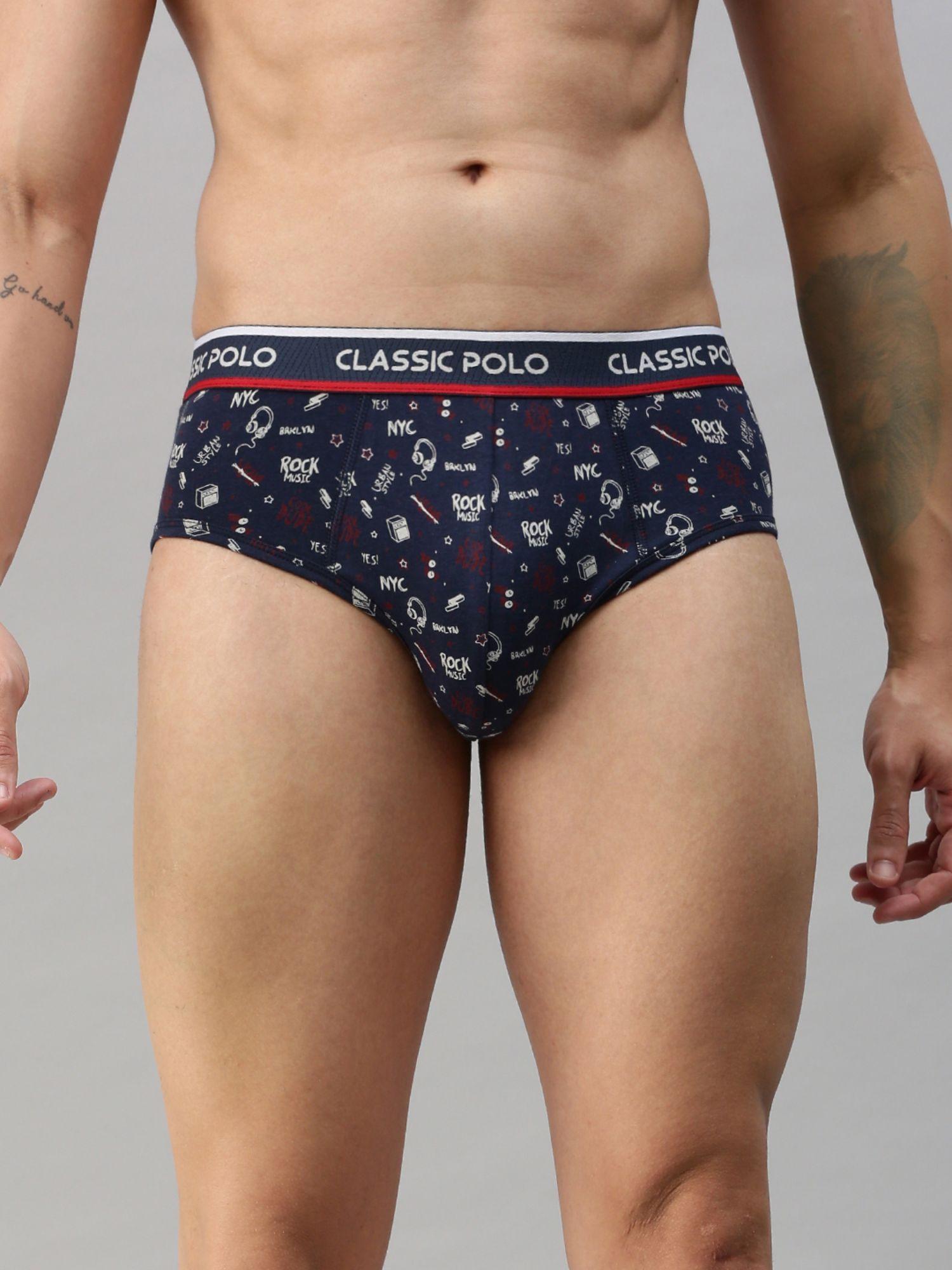 mens modal slim fit printed brief - blue