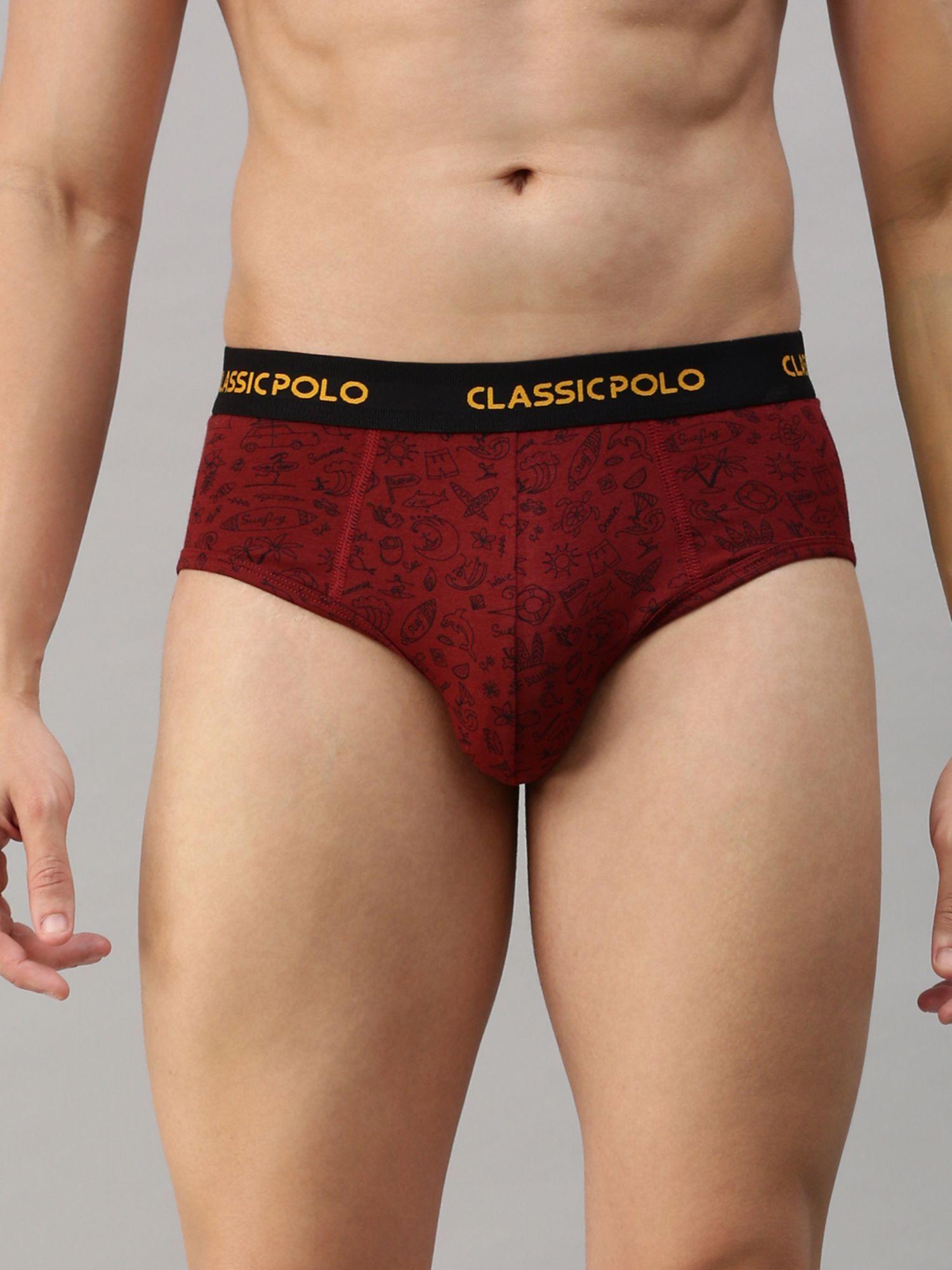 mens modal slim fit printed brief - red