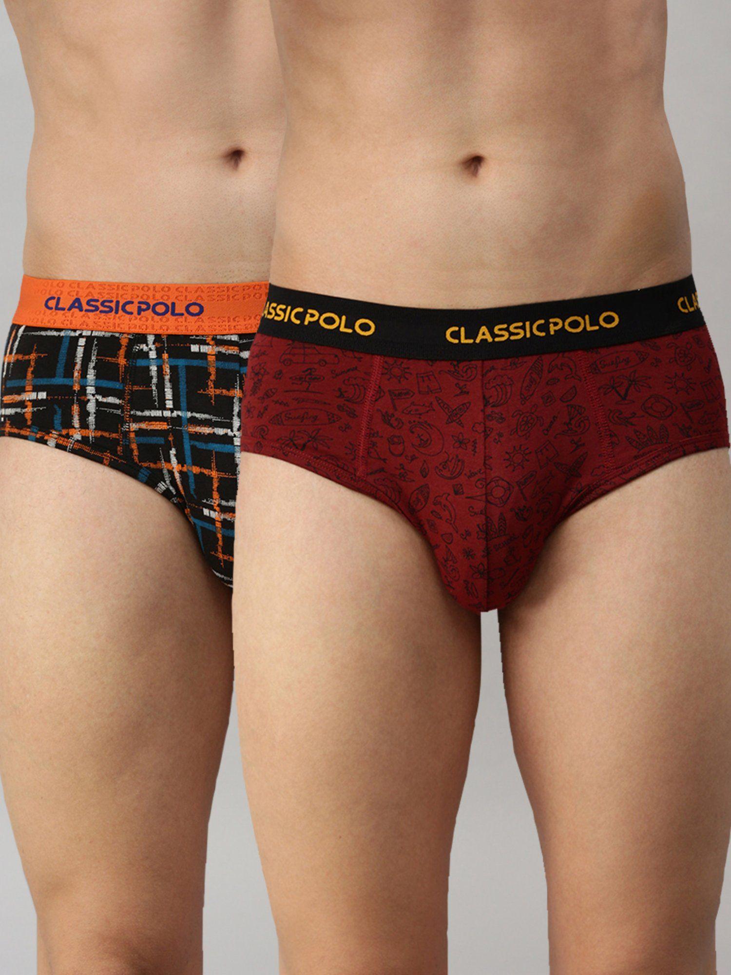 mens modal slim fit printed briefs - black & red (pack of 2)