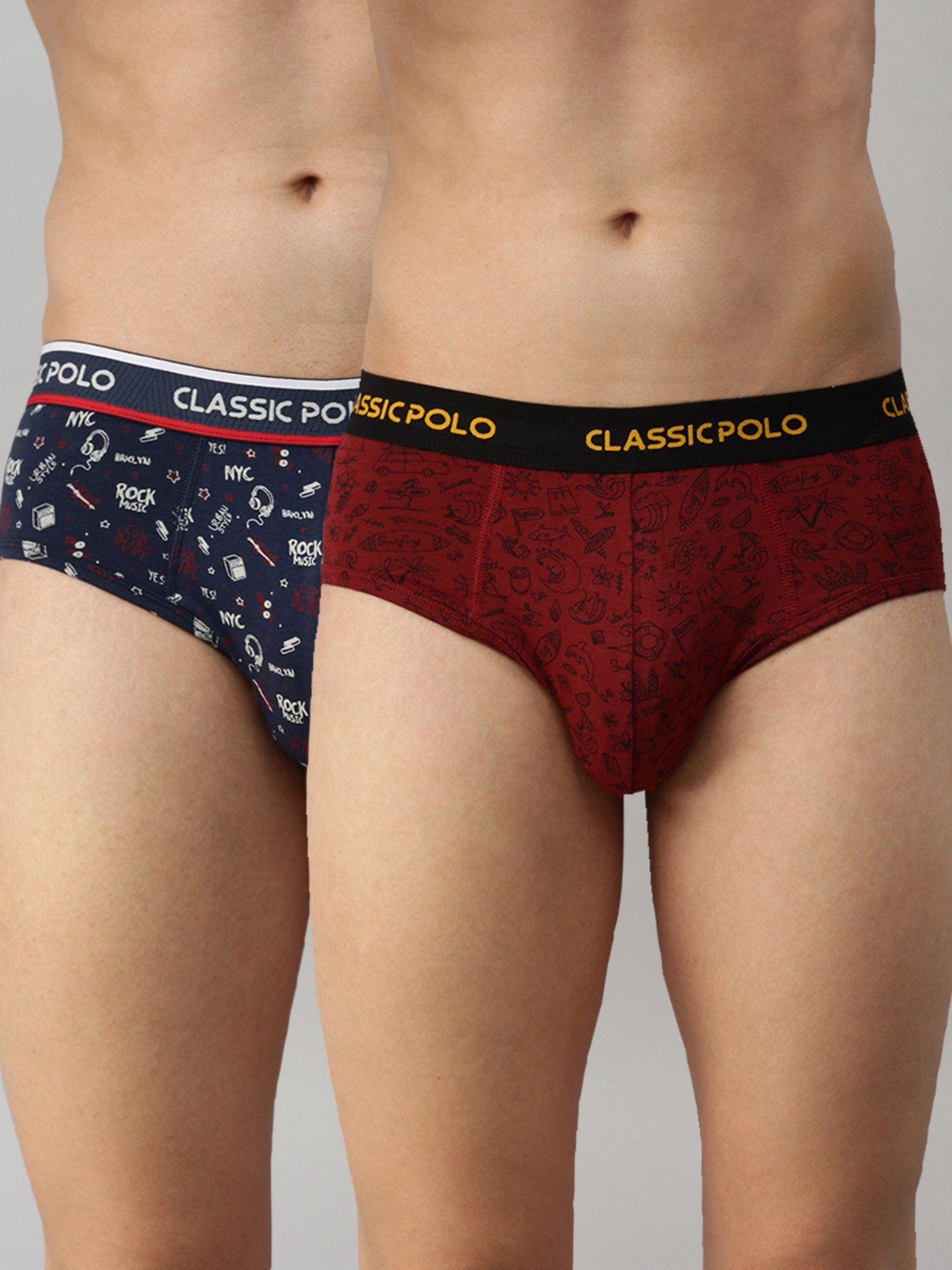 mens modal slim fit printed briefs - blue & red (pack of 2)